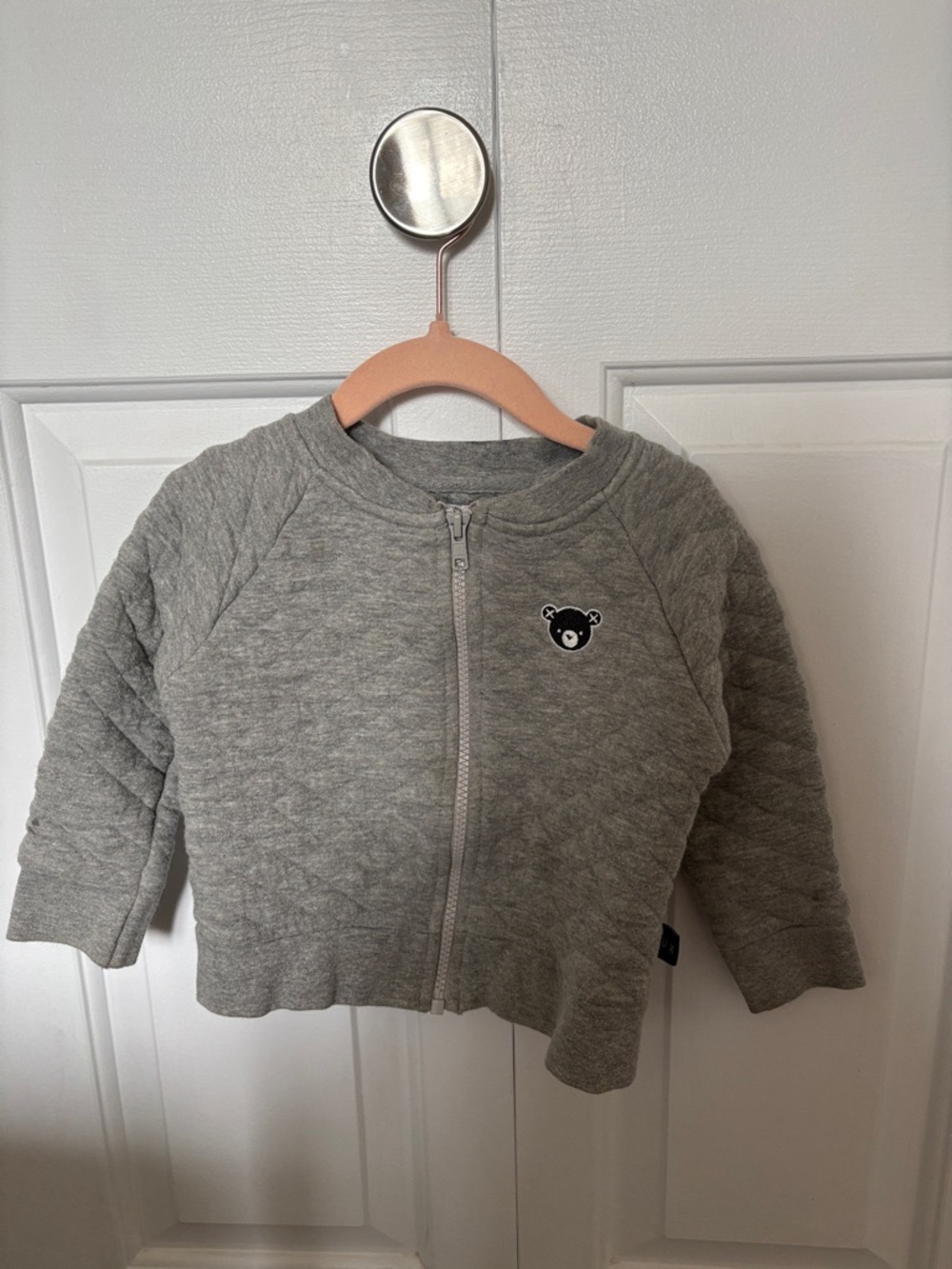 Huxbaby Light Gray Quilted Baby Zip-Up Jacket  - size 3